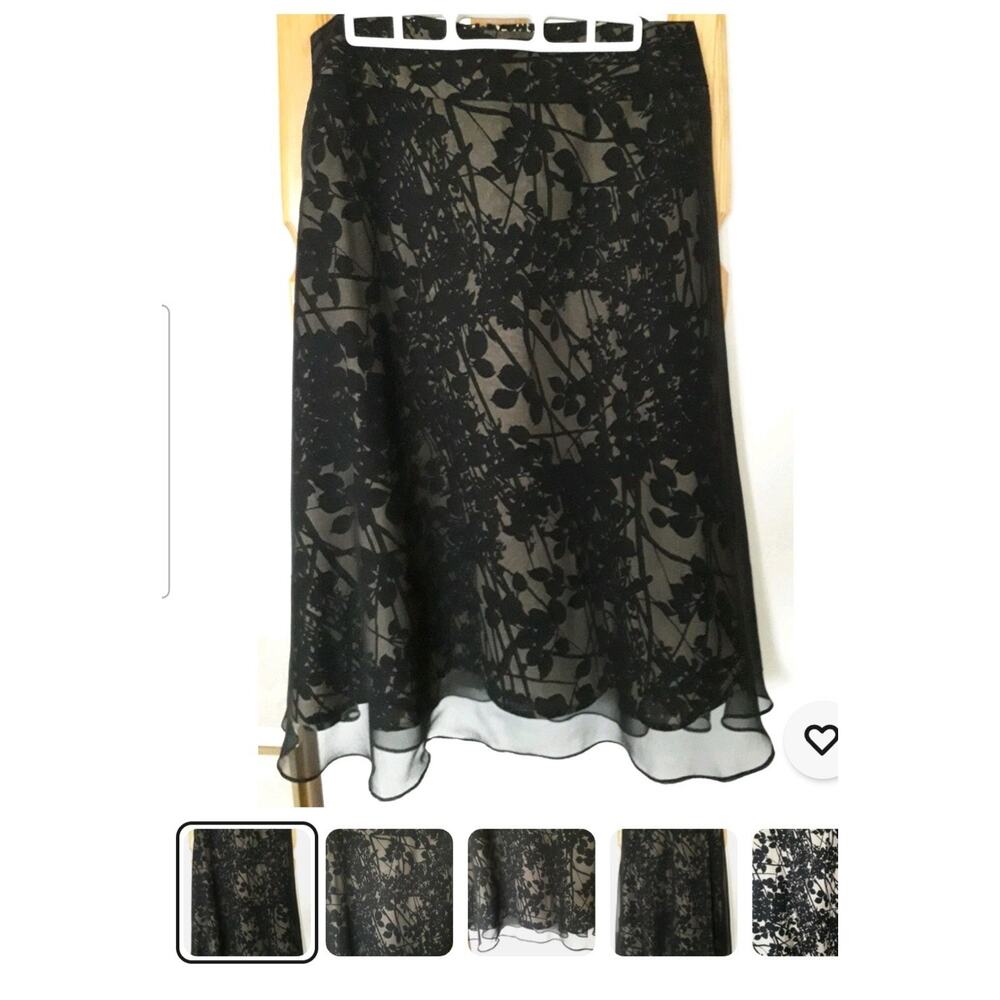 NWT 90s Tweeds 100% Silk black with tan underlay A line midi skirt size 12 CBK